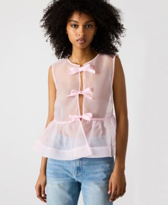 Steve Madden - Women's Paulina Tie-Front Sheer Top