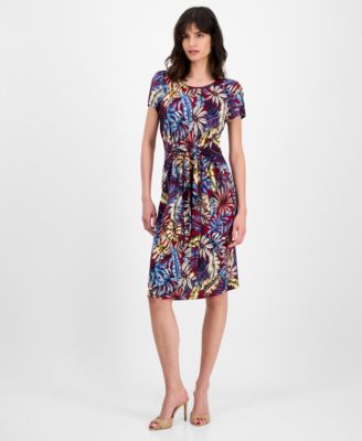 Connected - Women's Printed Tie-Front Sheath Dress