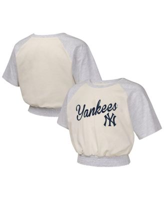 Outerstuff - Girls Big Boys and Girls Cream New York Yankees Curve Ball Fashion Raglan T-Shirt