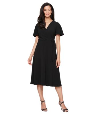 SL Fashions - Women's Solid-Color Surplice Flutter-Sleeve Dress