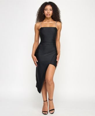 Emerald Sundae - Juniors' Rhinestone-Strap Asymmetrical Dress