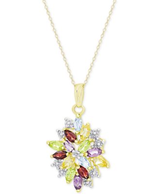 Macy's - Multi-Gemstone (2-1/8 ct. t.w.) and Diamond Accent Cluster Pendant Necklace in 18k Gold-Plated Sterling Silver
