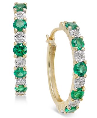 Macy's - Gemstone (3/4 ct. t.w.) and Diamond Accent Hoop Earrings in 14k Gold