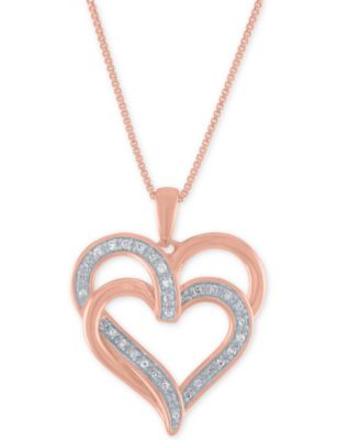 Macy's - Diamond Overlap Heart 18" Pendant Necklace (1/10 ct. t.w.) in Sterling Silver